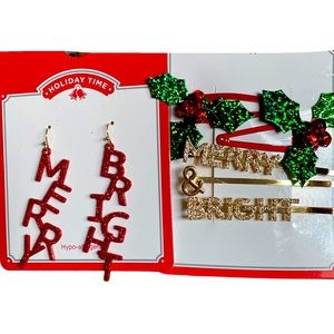 Brand New Christmas Earring and Hair Clip Set.